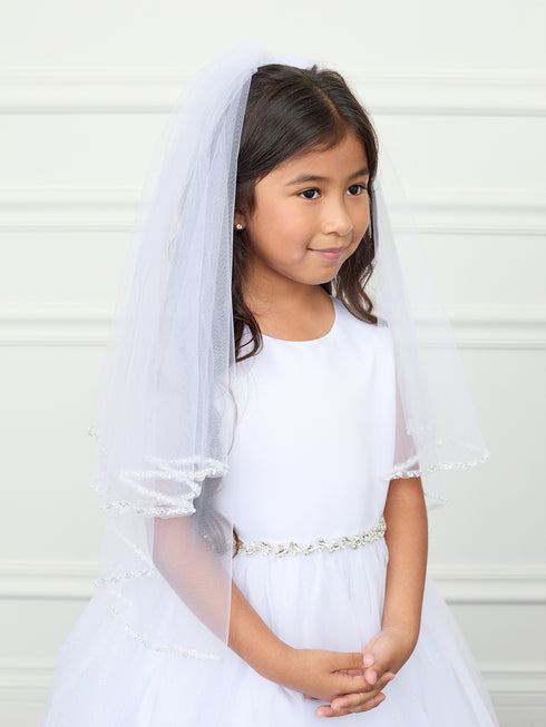 Beaded Edge Girls Communion Veil